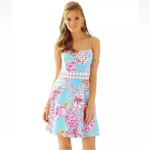 Lilly Pulitzer Lenore Lolita With Sunglow Breakwater Blue Strap Sun Dress Size 4